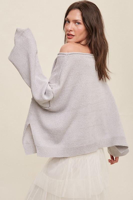 Light Weight Wide Neck Crop Pullover Knit Sweater - Sweater