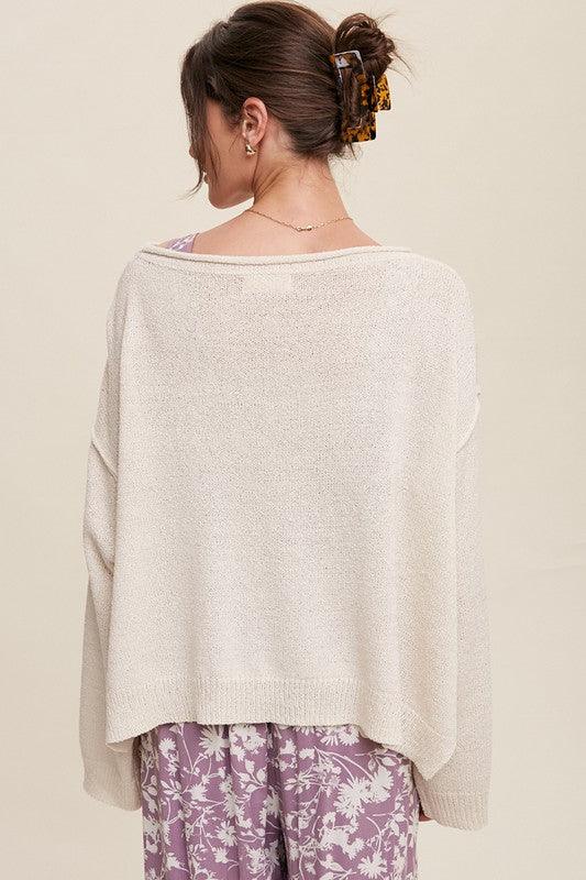 Light Weight Wide Neck Crop Pullover Knit Sweater - Sweater