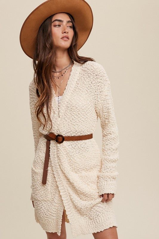 Listicle Popcorn Open Knit Cardigan Sweater