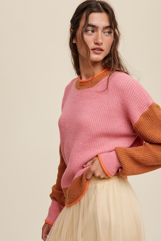 Listicle Color Block Ribbed Knit Sweater