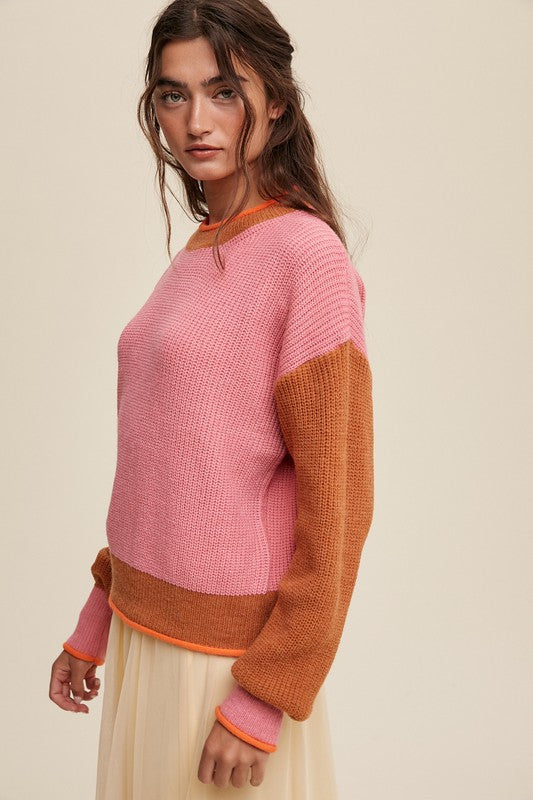 Listicle Color Block Ribbed Knit Sweater