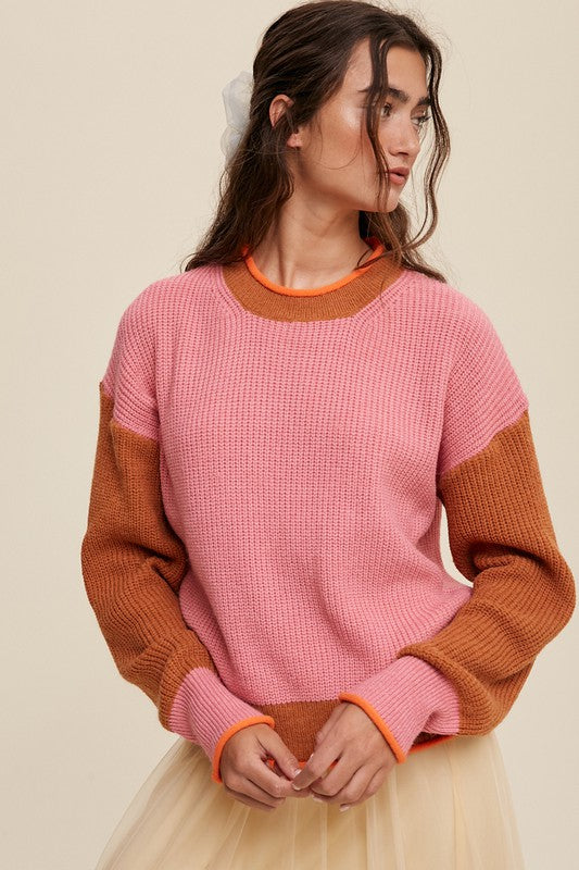 Listicle Color Block Ribbed Knit Sweater