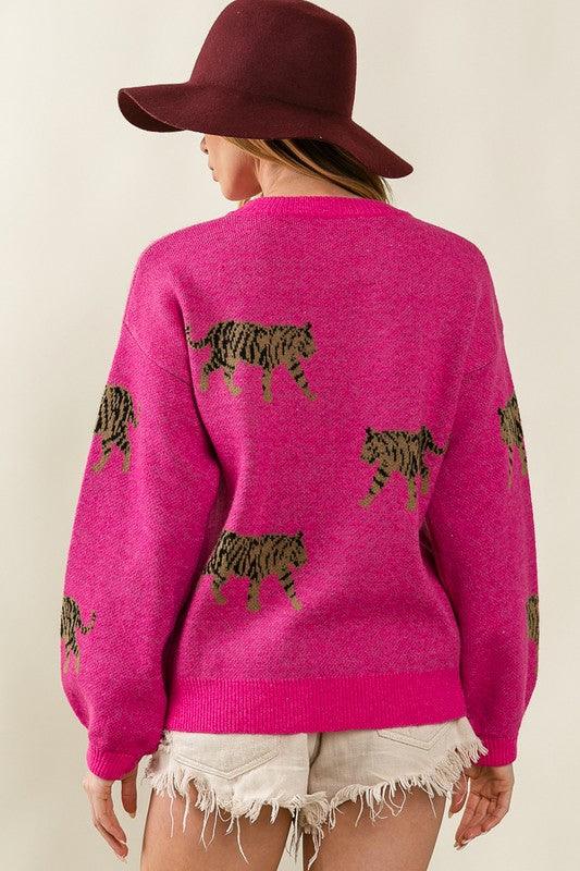 Tiger Pattern Pullover Sweater - Sweater