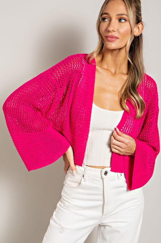 Eyelet Cropped Knit Cardigan - Cardigan