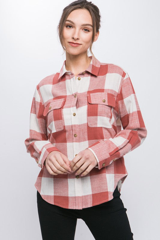 Love Tree Lightweight Plaid Button Down Shirt