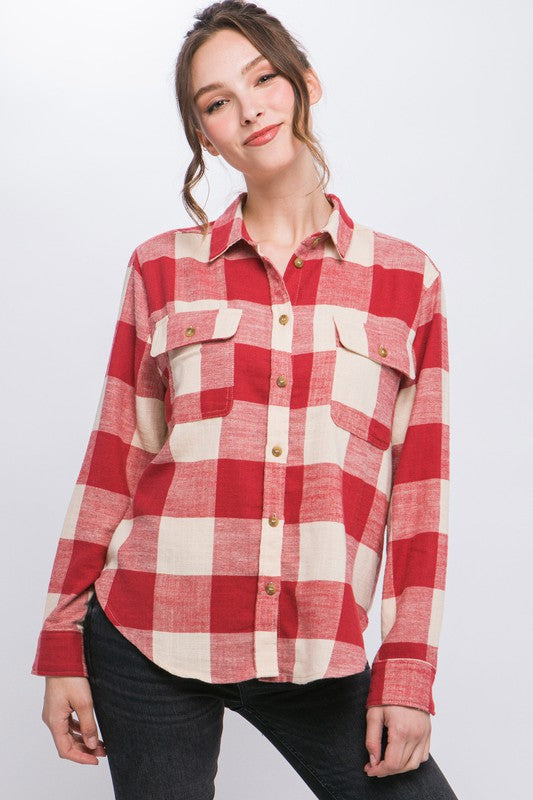 Love Tree Lightweight Plaid Button Down Shirt