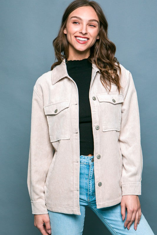 Love Tree Corduroy Button Down Jacket With Pockets