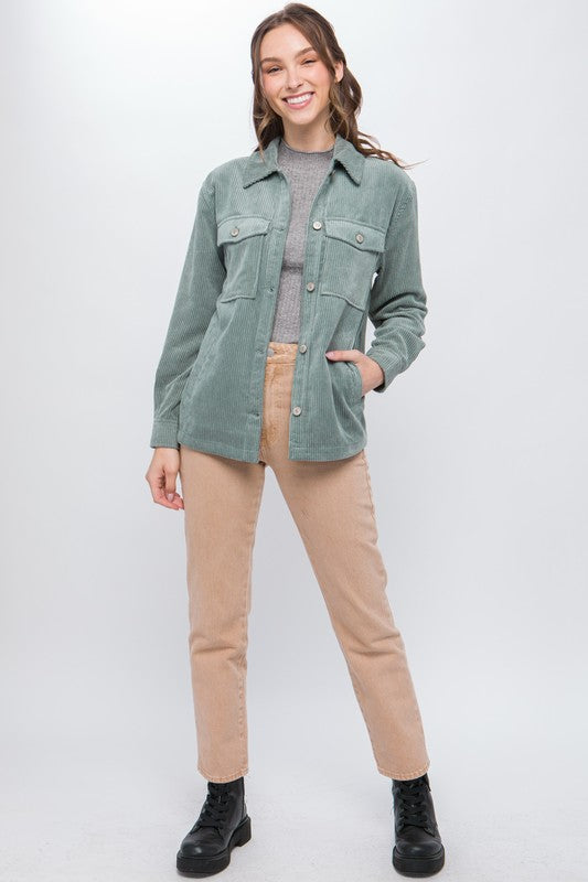 Love Tree Corduroy Button Down Jacket With Pockets