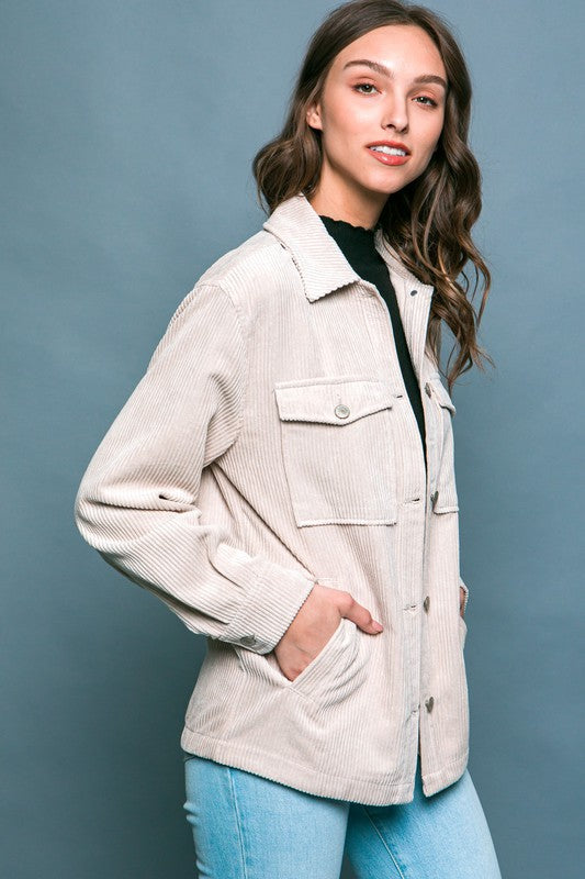 Love Tree Corduroy Button Down Jacket With Pockets