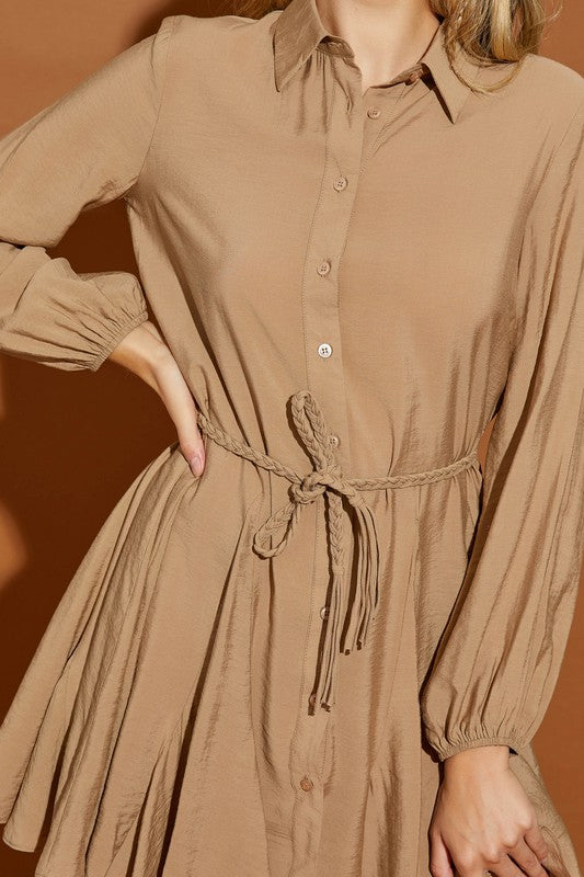 Mustard Seed Twisted Belt Shirt Dress