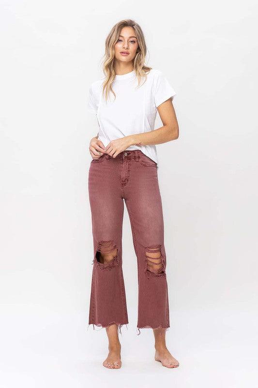 90's Vintage High Rise Crop Flare Jeans - Jeans