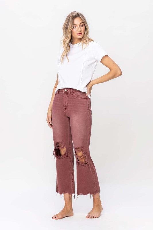 90's Vintage High Rise Crop Flare Jeans - Jeans