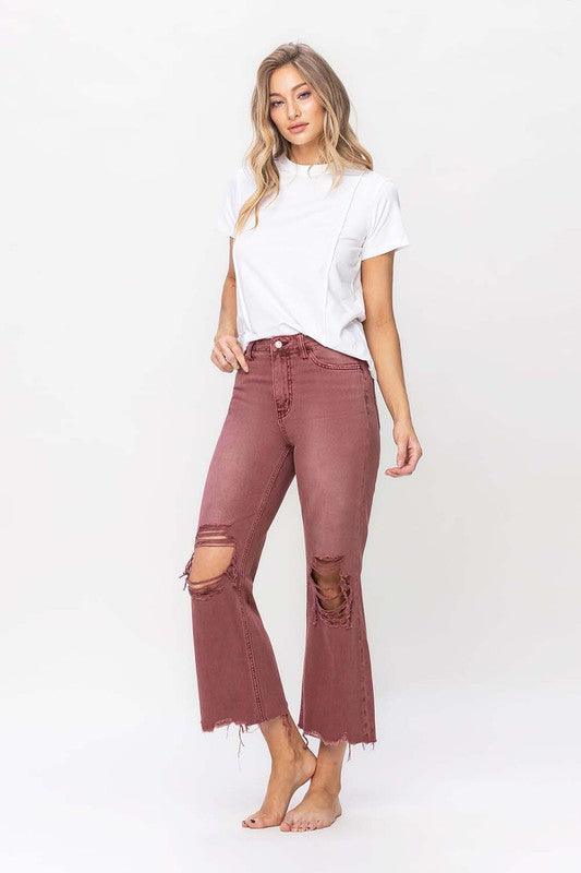 90's Vintage High Rise Crop Flare Jeans - Jeans