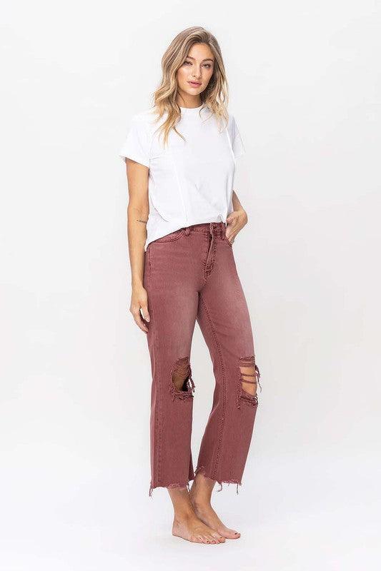 90's Vintage High Rise Crop Flare Jeans - Jeans