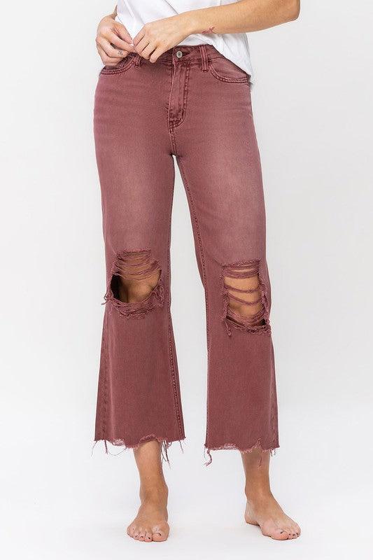 90's Vintage High Rise Crop Flare Jeans - Jeans