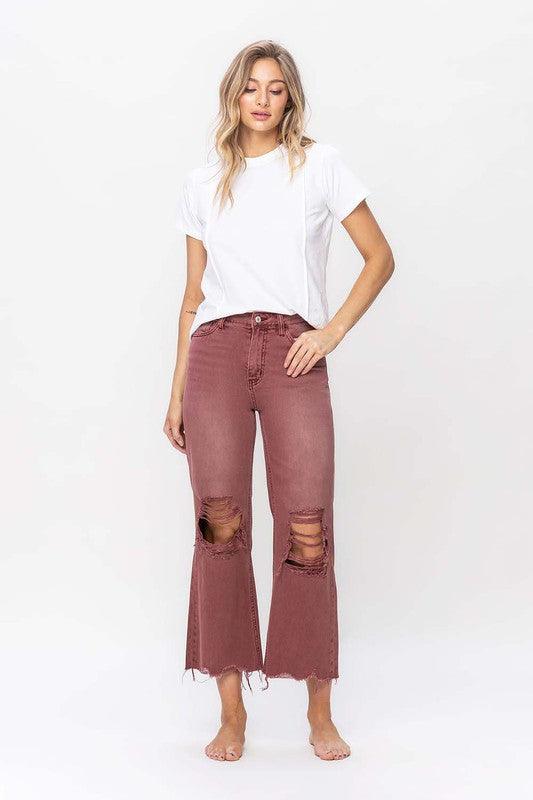 90's Vintage High Rise Crop Flare Jeans - Jeans