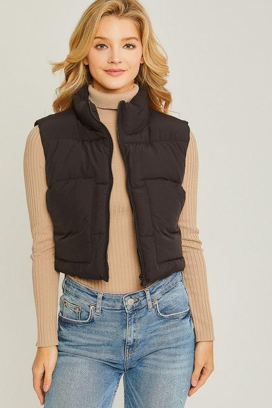 Puffer Vest With Pockets - Vest