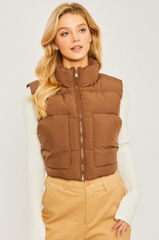 Puffer Vest With Pockets - Vest