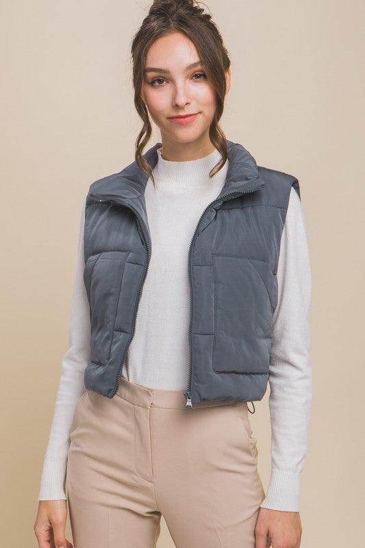 Puffer Vest With Pockets - Vest