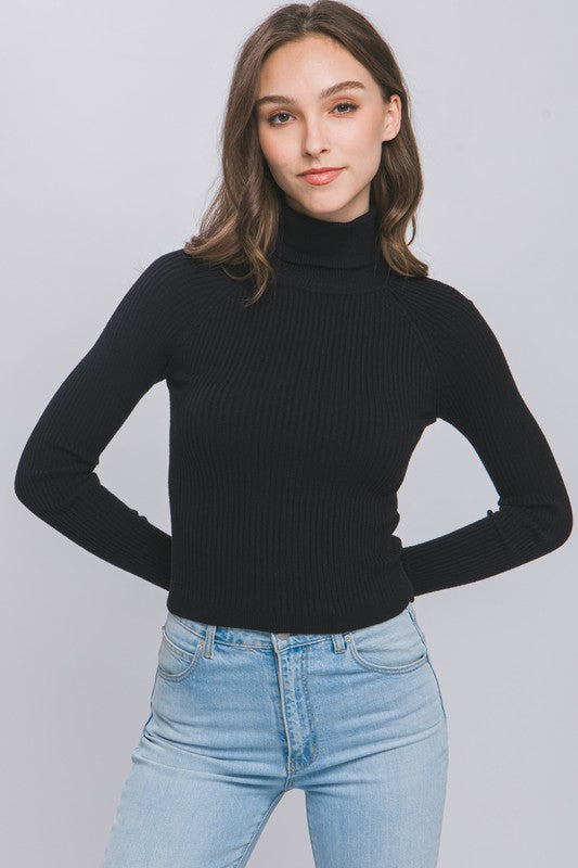 Love Tree Turtleneck Ribbed Knit Sweater Top