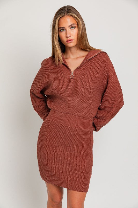 LE LIS Zipper Sweater Mini Dress