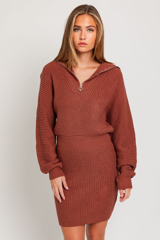 LE LIS Zipper Sweater Mini Dress