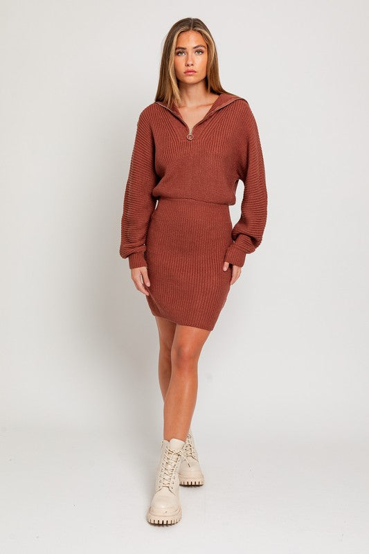 LE LIS Zipper Sweater Mini Dress