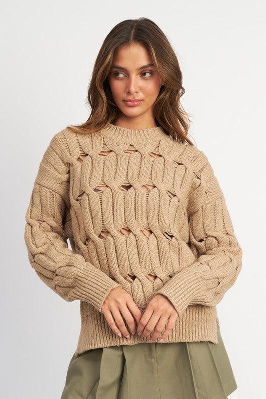 OPEN KNIT SWEATER WITH SLITS - Sweater