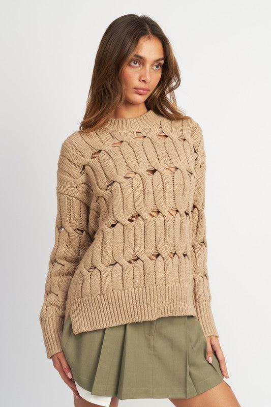 OPEN KNIT SWEATER WITH SLITS - Sweater