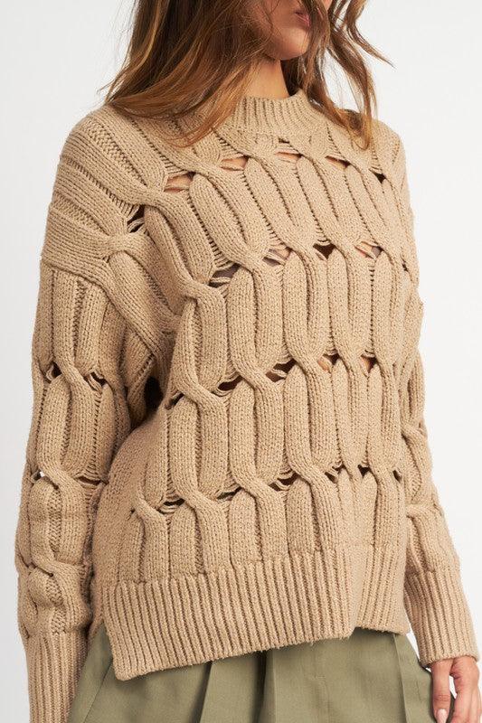 OPEN KNIT SWEATER WITH SLITS - Sweater