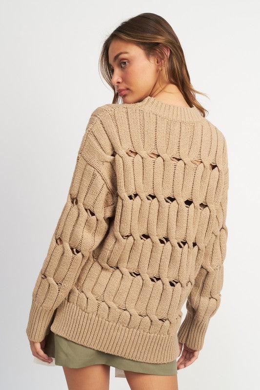 OPEN KNIT SWEATER WITH SLITS - Sweater