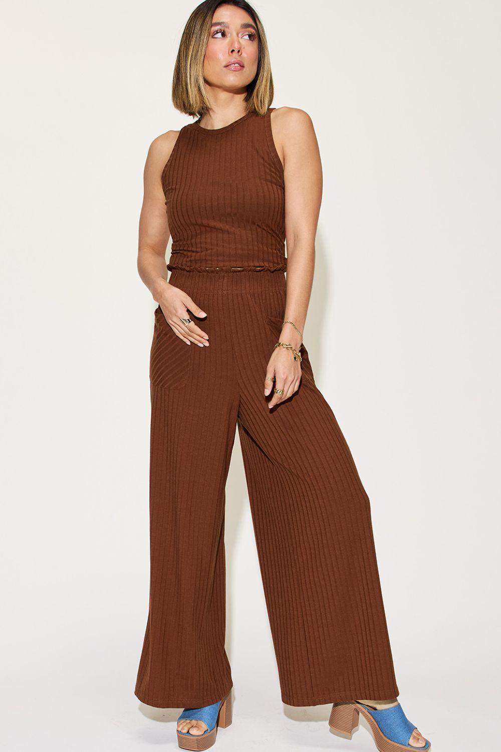 Basic Bae Ribbed Tank and Wide Leg Pants Set - Pant & Top