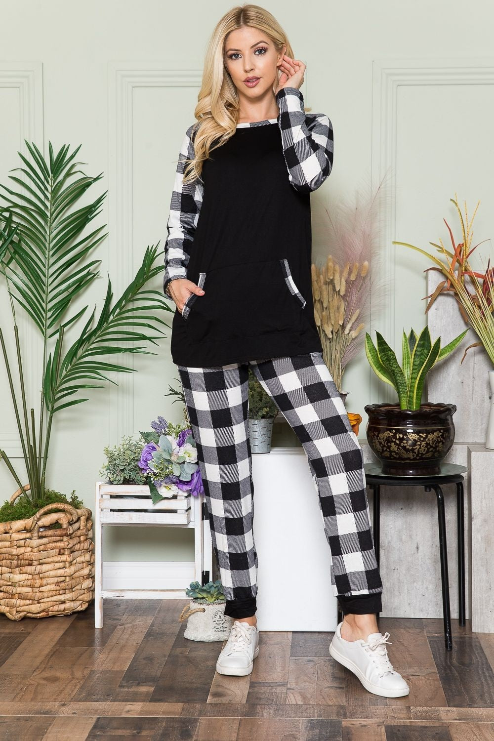 Celeste Plaid Long Sleeve T-Shirt Loungewear Set