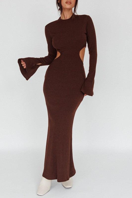 Long Sleeves with flared Cuffs Knit Maxi Dress - Dresses