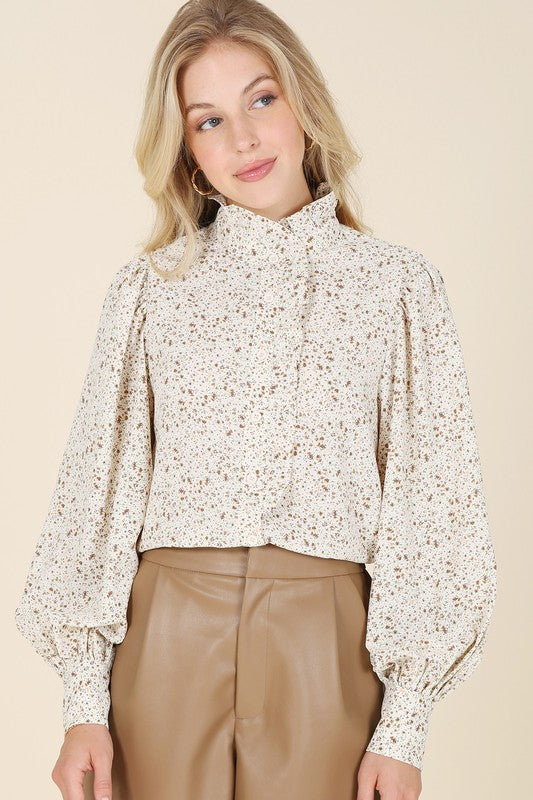 Lilou Stand Collar Floral Frill Blouse