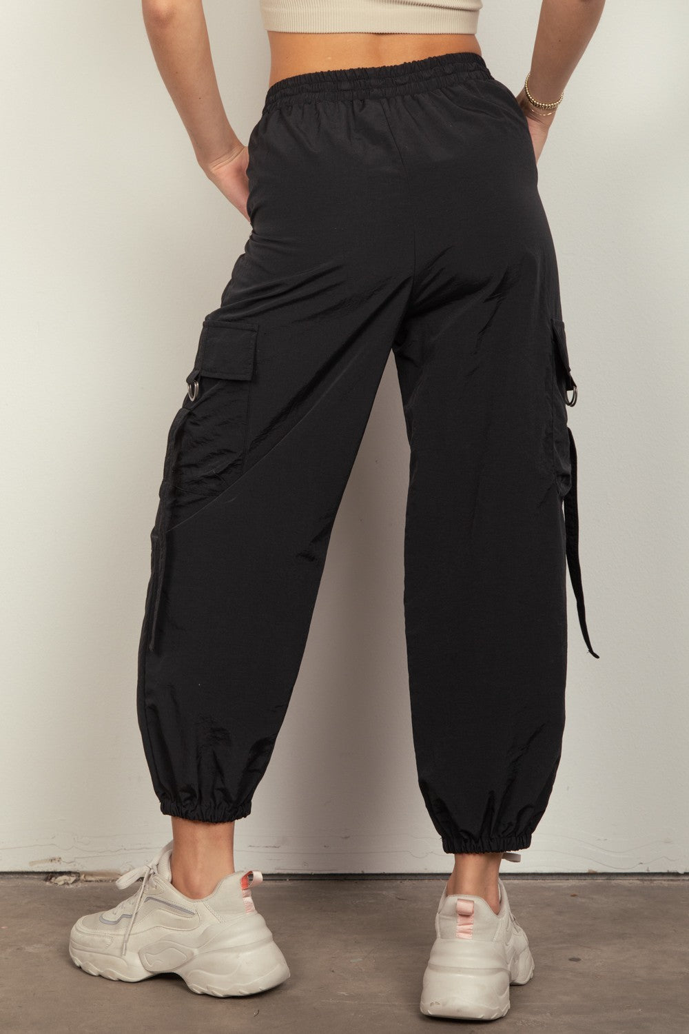 VERY J Elastic Waist Woven Cargo Pants Joggers