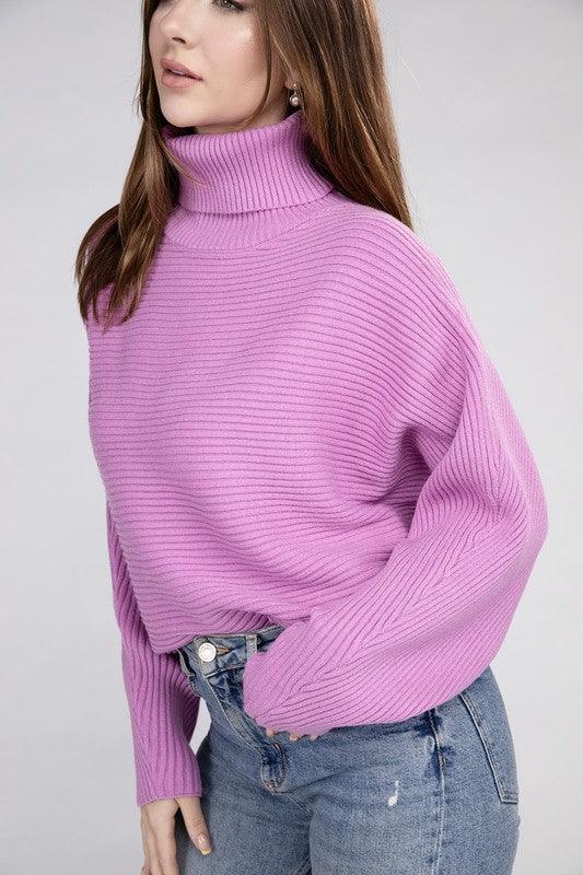 Viscose Dolman Sleeve Turtleneck Sweater - Sweater