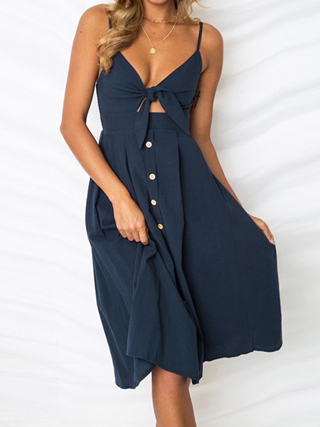 Cutout Smocked Sweetheart Neck Midi Cami Dress