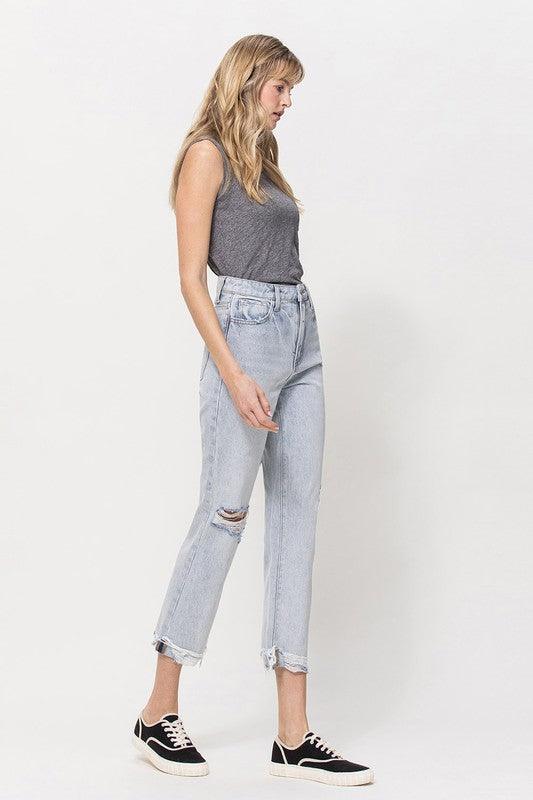 Super High Relaxed Cuffed Straight Jeans - Jeans