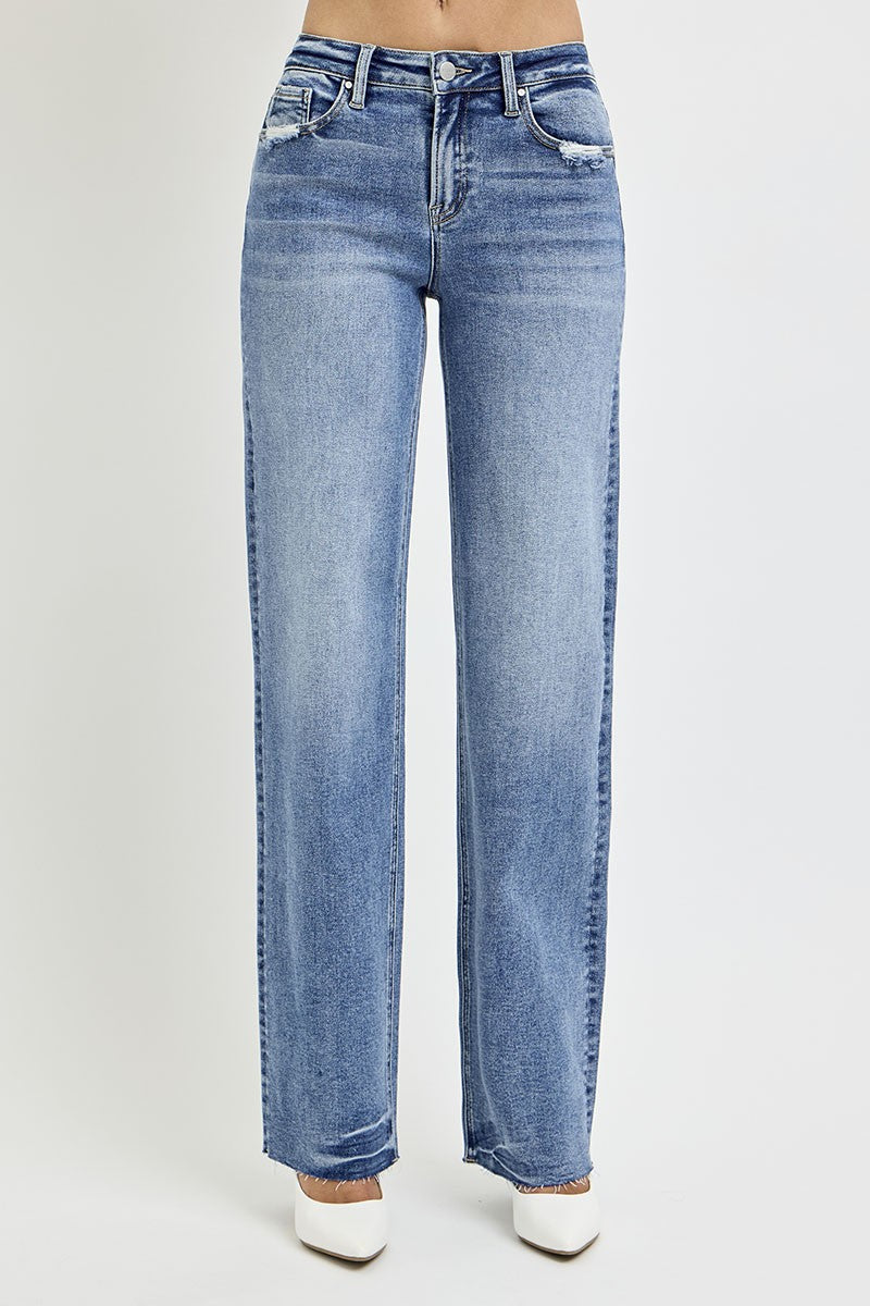 RISEN Full Size Mid Rise Straight Leg Jeans with Pockets