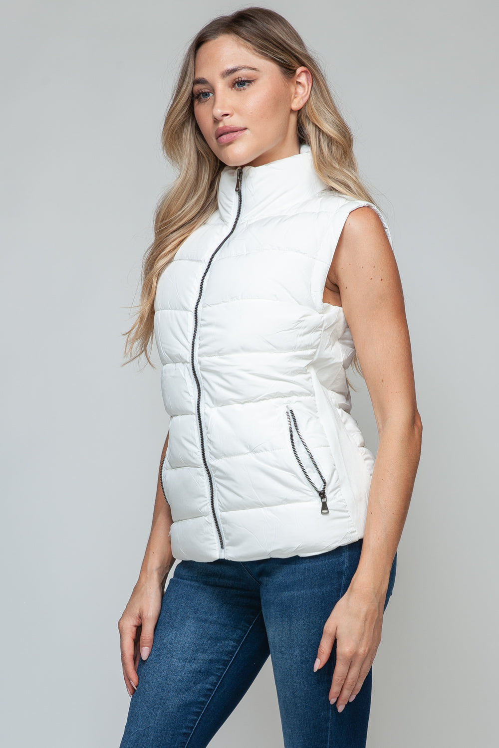 Snobbish Zip Up Turtleneck Puffer Vest with Pockets