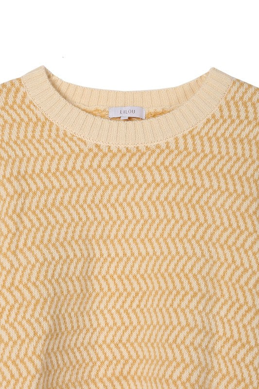 Lilou Herringbone Pattern Crew Neck Sweater