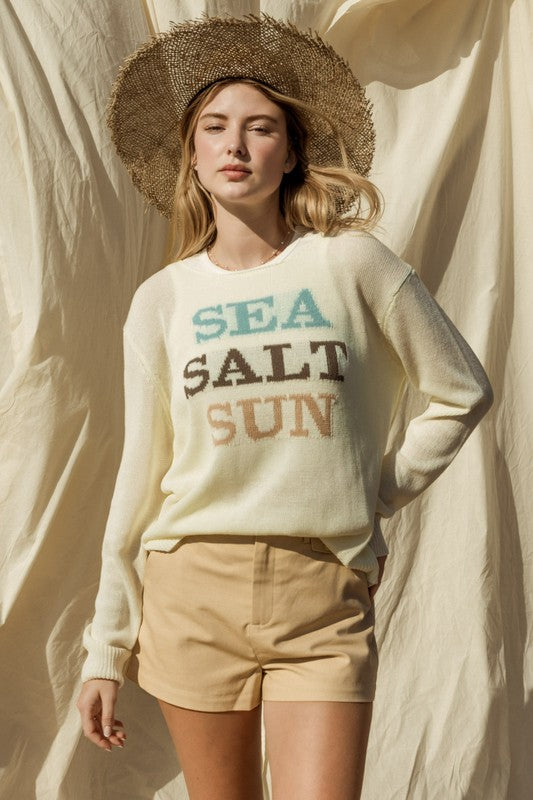 Gilli Round Neck Long Sleeve Sea Salt Sun Sweater