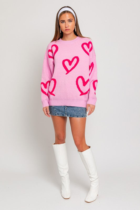 LE LIS Long Sleeve Round Neck Heart Sweater