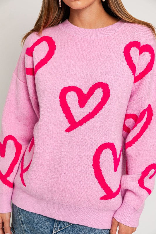 LE LIS Long Sleeve Round Neck Heart Sweater