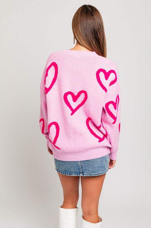 LE LIS Long Sleeve Round Neck Heart Sweater