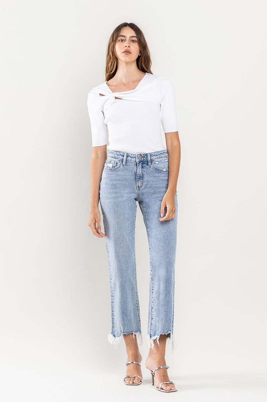 VERVET High Rise Distressed Hem Crop Dad Jeans