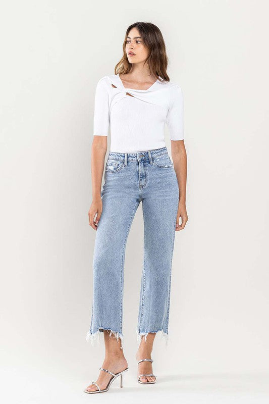 VERVET High Rise Distressed Hem Crop Dad Jeans