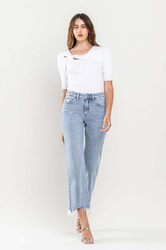 VERVET High Rise Distressed Hem Crop Dad Jeans