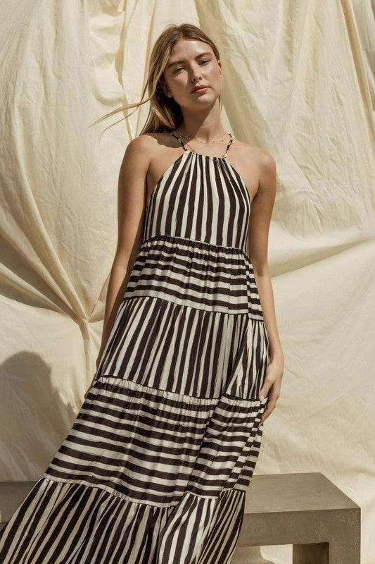 Gilli Sleeveless Stripe Maxi Tiered Dress